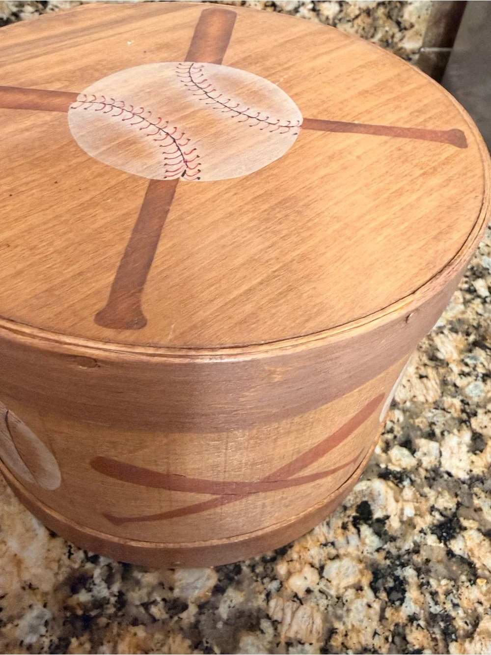Wooden Baseball Themed Storage Box - Natural Brown